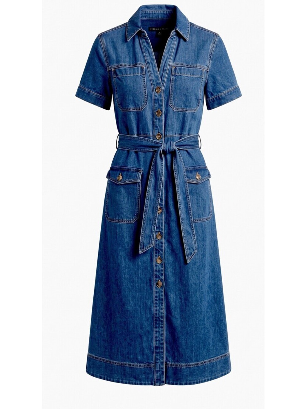 $448 Veronica Beard Blue Denim Midi Shirt Dress Button Front Belted Size 4